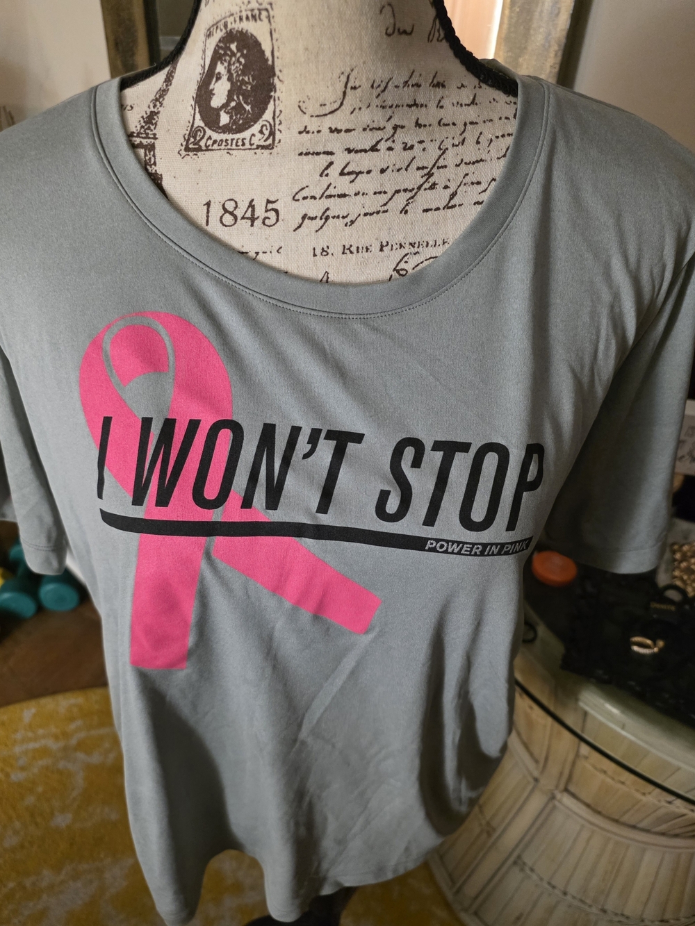 Power in Pink "I Won't Stop" Gray Tee